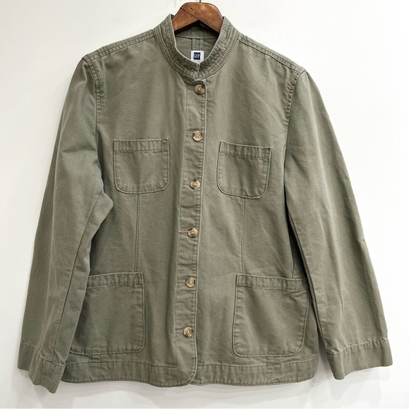 Gap True Y2K Vintage Utility Army Jacket Olive Green Collarless Women’s XXL - Picture 1 of 8